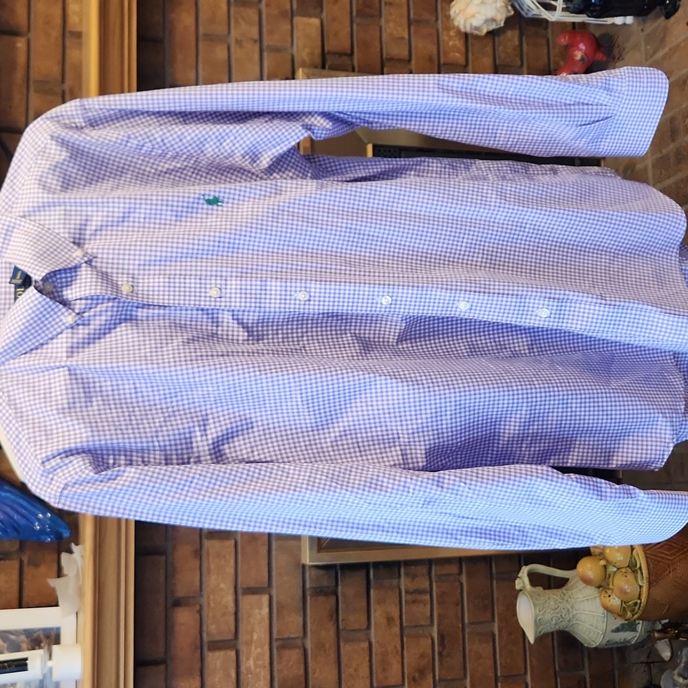 Polo Ralph Lauren Purole White Gingham Size 16 1/2 Custom Fit Button Down Shirt - Picture 2 of 13